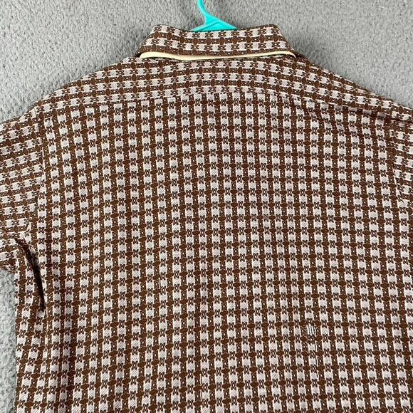 VTG Braidburn 1970s Short Sleeve Shirt Disco Retro Brown White Geometric - Picture 9 of 9